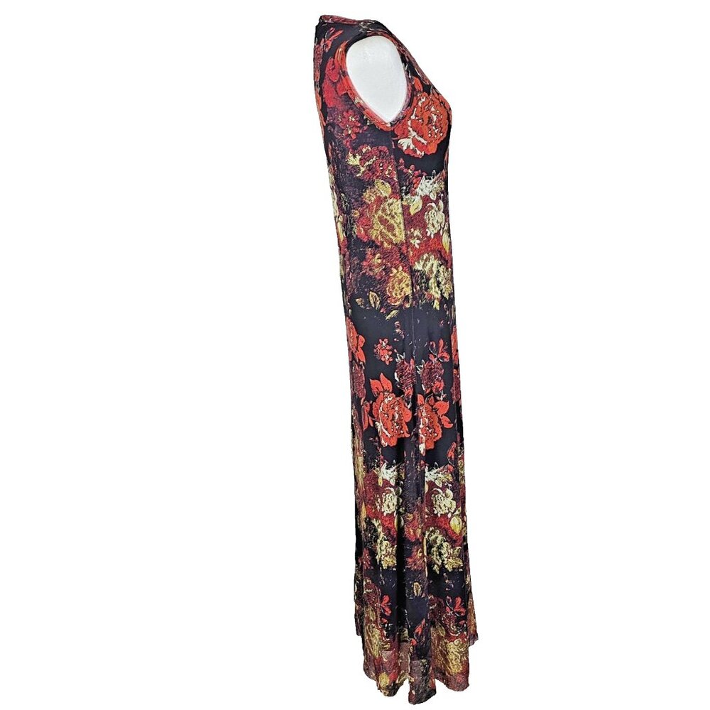 Jean Paul Gaultier Black Maxi Dress with Red and Gold Floral Print - Picture 4 of 7